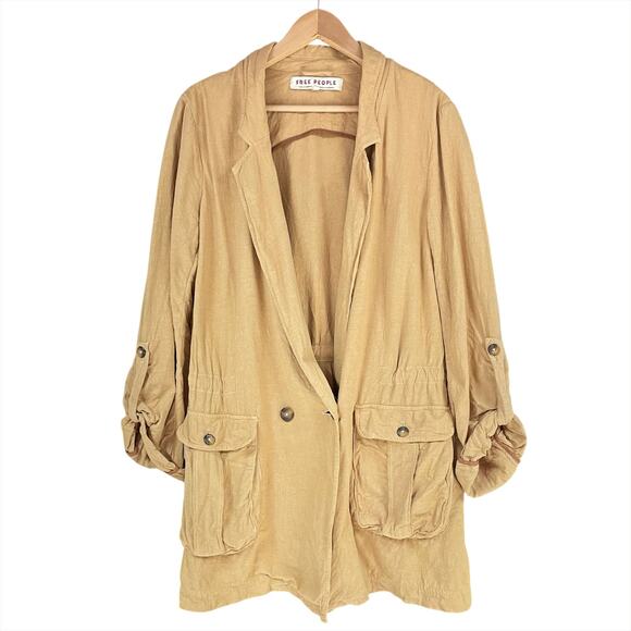 FREE PEOPLE Charly Lightweight Boho Blazer in Dirty Chai Tan Size XL - Picture 1 of 10